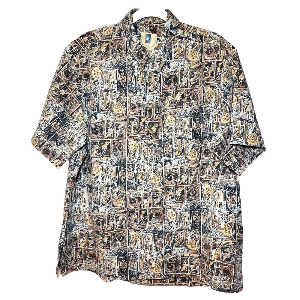Kahala Hawaiian Cotton Shirt 1/2 Button Front Short Sleeve Pull Over Slits XL‎